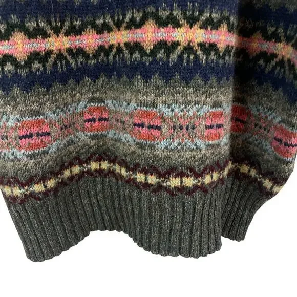 Polo Ralph Lauren Lambswool Alpaca Jacquard Fair Isle V Neck Sweater Green VTG L - Picture 8 of 9